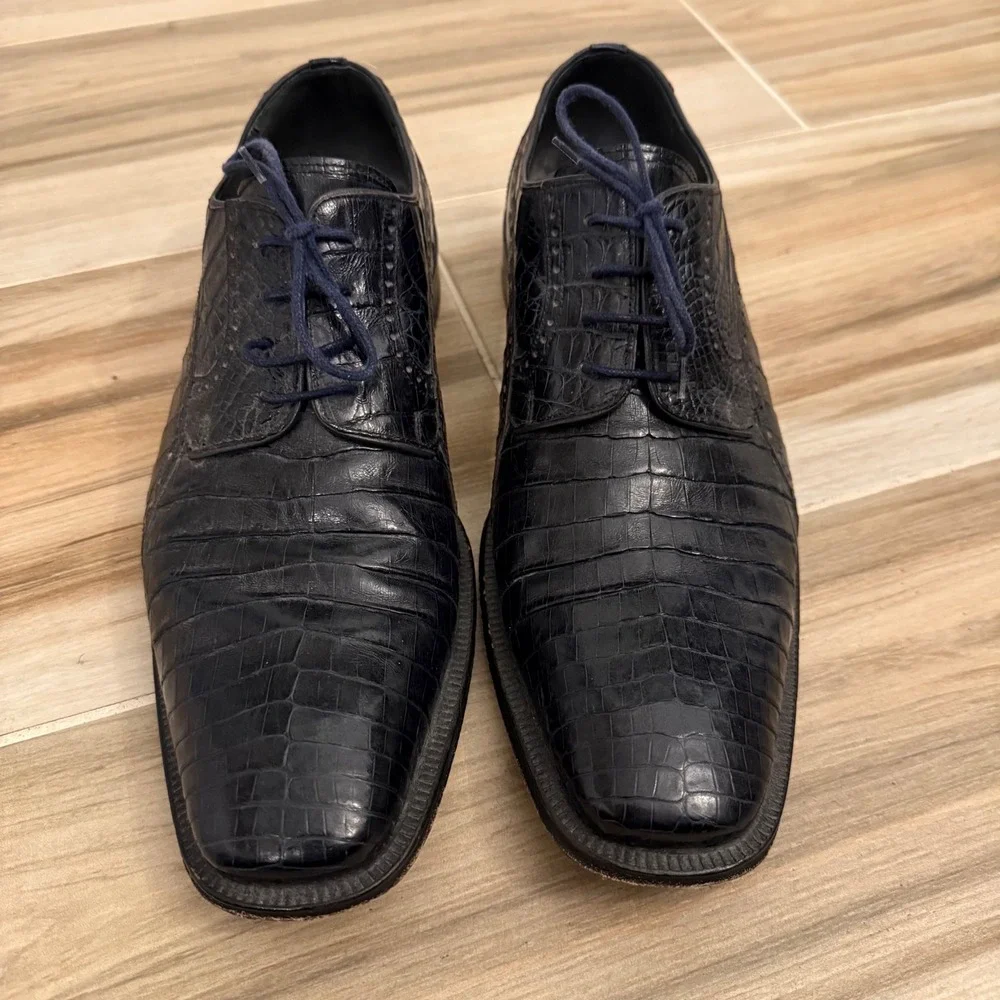 David Eden Cordova Mens Navy Blue Genuine Crocodile Leather Oxford Shoes Size 11